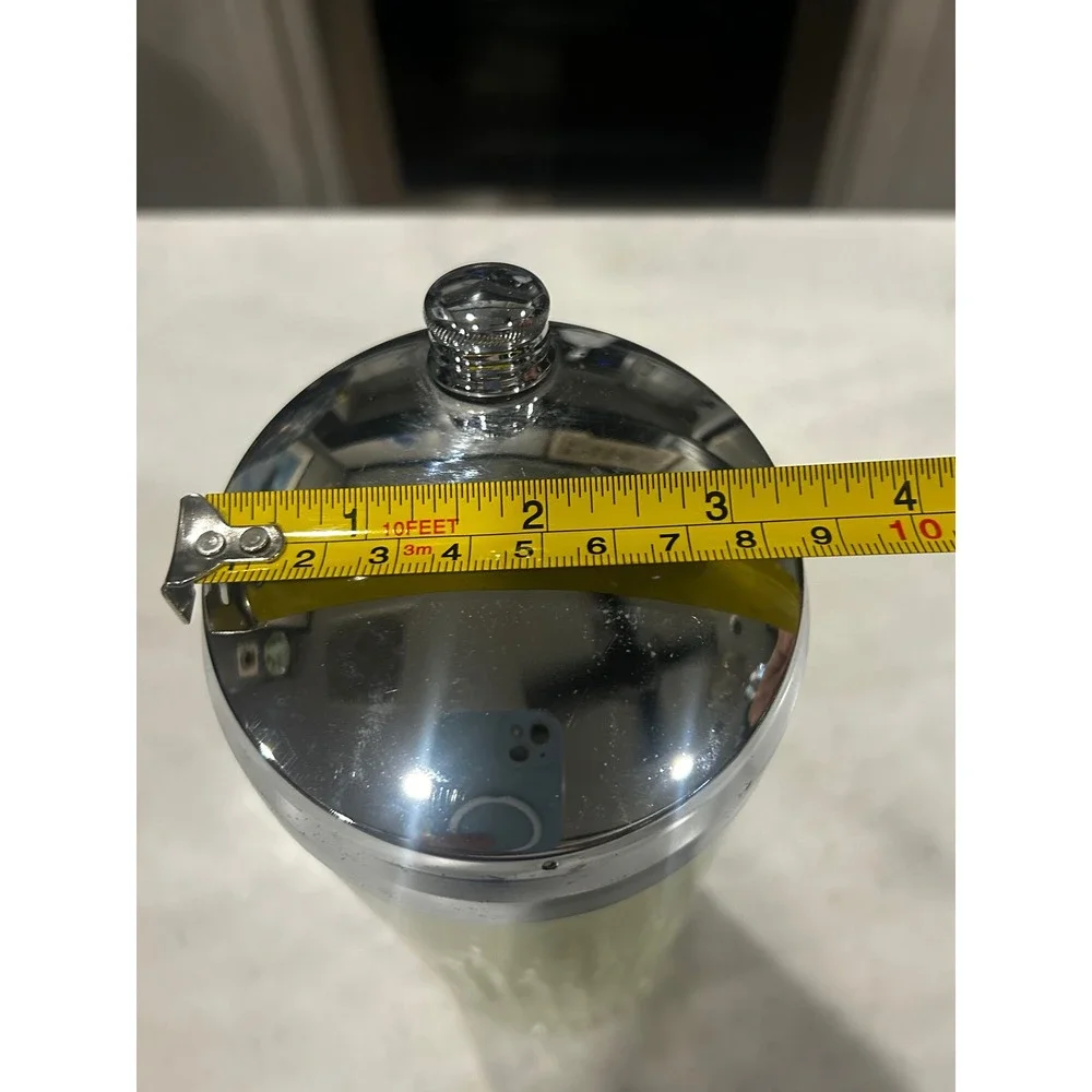 Vintage Ribbed Glass Cocktail Shaker with Chrome Lid and Built-in Strainer 9.5